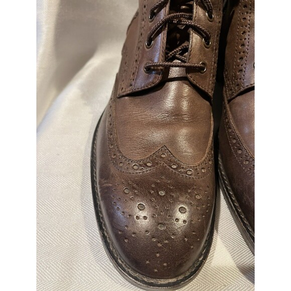 Andrew Marc Wingtip Brown Leather Lace Up Ankle‎ Boots w/ Zipper Men 9.5 C99-112 - Picture 4 of 16